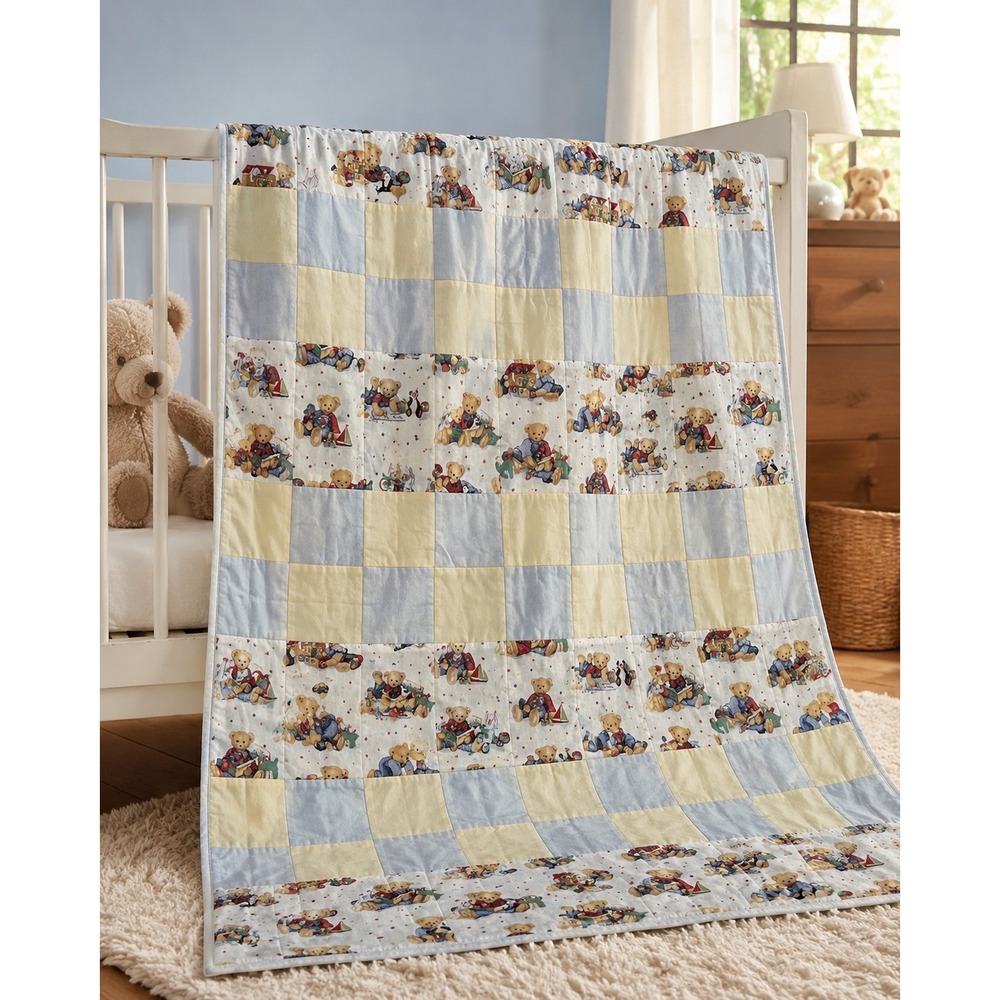 Handmade‎ Teddy Bear Baby Quilt 40x55 Nursery Blanket Patchwork